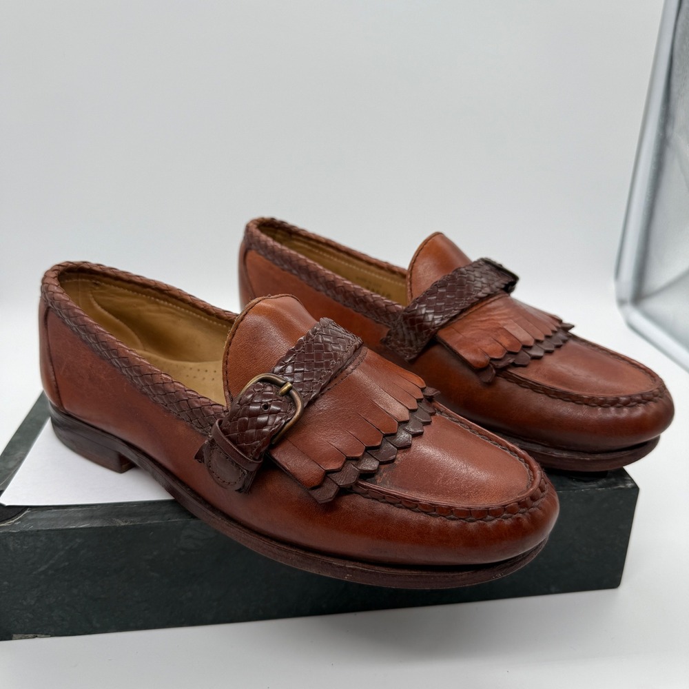 Allen Edmonds Monterey Loafers Men's 7 D Brown Leather Kiltie Woven Buckle